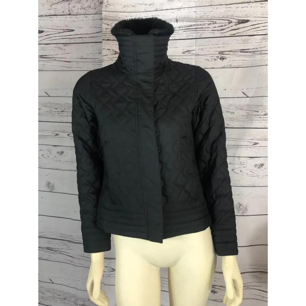 Marmot “St Moritz” Black Quilted Puffer Coat with faux Fur Collar size small